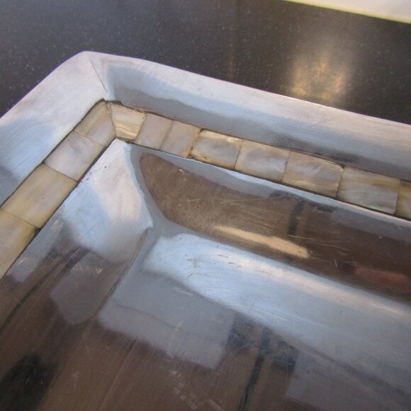 Square silver tray with mother of pearl inlay - Picture 2 of 4